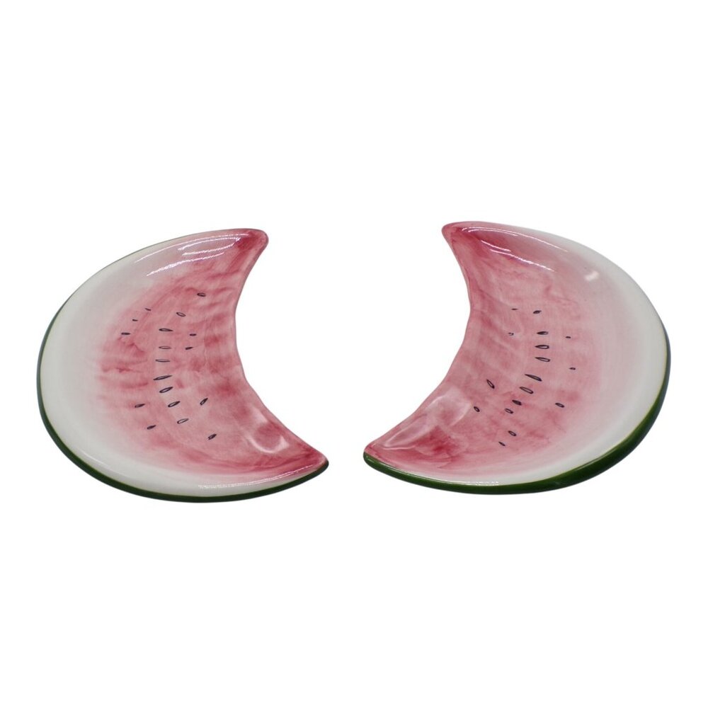 NEW Crescent Ceramic Watermelon Plates By Ancora Set-2 HandPainted Made In Italy